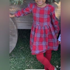 Girls Red Plaid Long Sleeve Dress Size 4T Holiday Classic